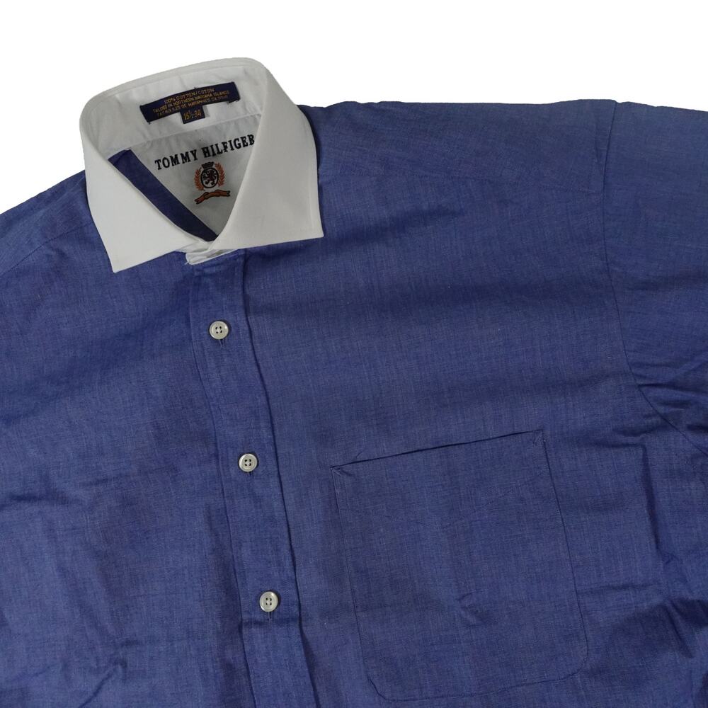 Tommy Hilfiger Y2K Vintage Blue White Collar Button Up Shirt Men's 15.5 34